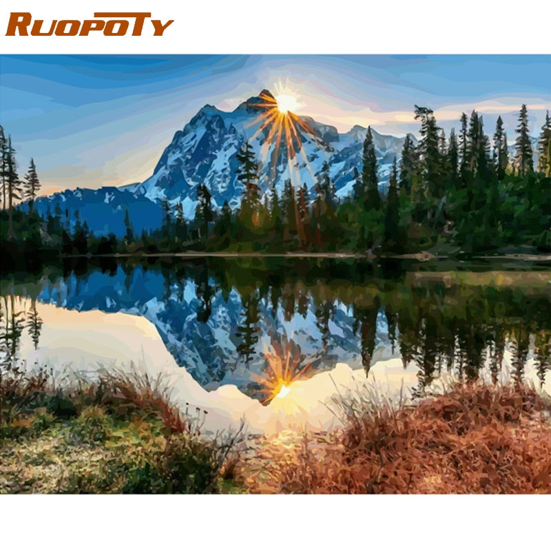 RUOPOTY Frame Snow Mountain DIY Painting By Numbers Kit Modern Home Wall Art Picture Acrylic Coloring By Numbers Artwork 40x50cm