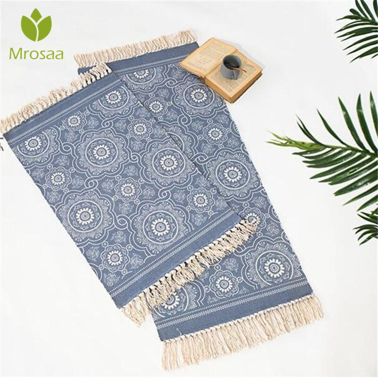 60x130cm Nordic Cotton Woven Carpet Tassels  Bedroom Rug Bedspread Mat  Simple Modern Table Ruuners kitchen Mat Home Decoration