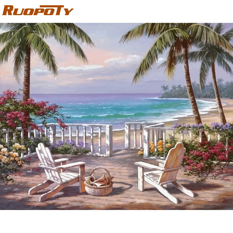 RUOPOTY Frame Seaside Landscape DIY Painting By Numbers Kits Acrylic Paint By Numbers Modern Wall Art Picture For Home Decors