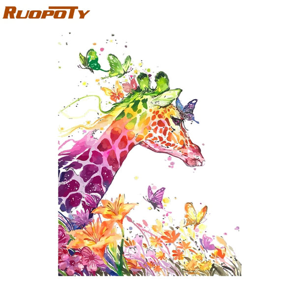 RUOPOTY Frame Cartoon Giraffe DIY Painting By Numbers Animals Modern Wall Art Picture Unique Gift For Home Decor Artwork 40x50cm
