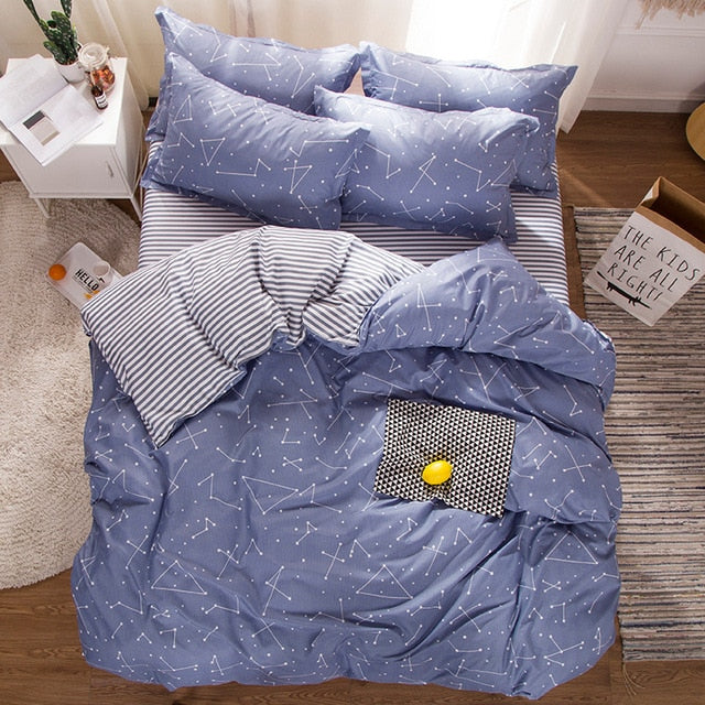 Solstice Home Textile Black Lattice Duvet Cover Pillowcase Bed Sheet Simple Boy Girls Bedding Sets 3/4Pcs Single Double Bedlinen