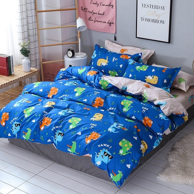 Solstice Cartoon Pink Flamingo Bedding Sets 3/4pcs Geometric Pattern Bed Linings Duvet Cover Bed Sheet Pillowcases Cover Set