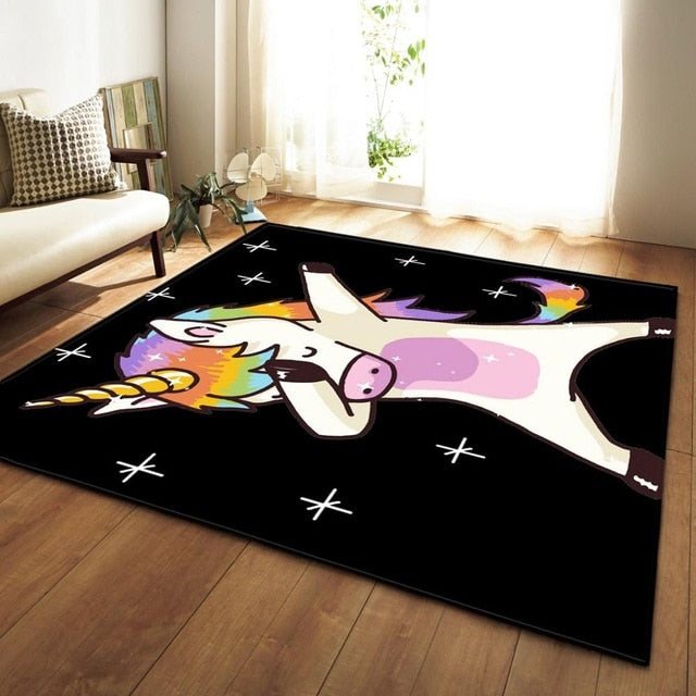Nordic 3D Unicorn Carpets Cartoon Animal Bedroom Kids Play Mat Soft Flannel Memory Foam Big Area Rugs Carpet for Living Room