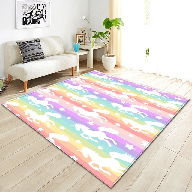 Nordic 3D Unicorn Carpets Cartoon Animal Bedroom Kids Play Mat Soft Flannel Memory Foam Big Area Rugs Carpet for Living Room