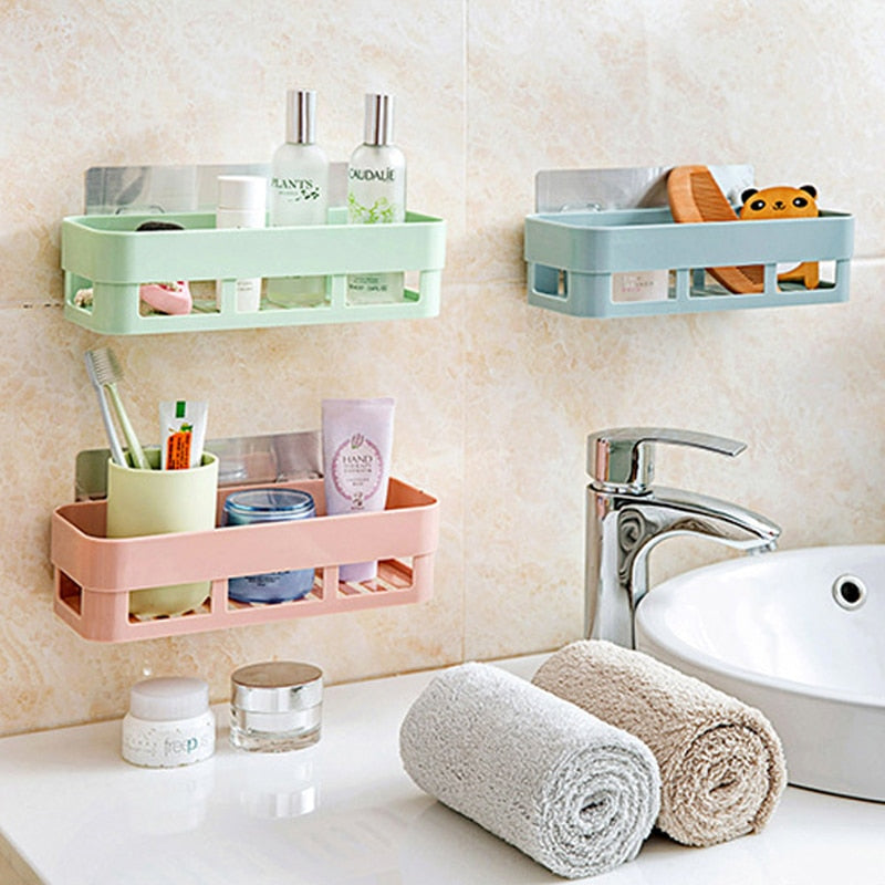 LanLan Bathroom Shelf Adhesive Badkamer Rek Storage Rack Corner Shower Shelf Kitchen Home Decoration Bathroom Accessories
