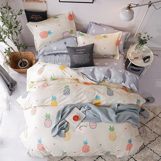Solstice Cartoon Pink Flamingo Bedding Sets 3/4pcs Geometric Pattern Bed Linings Duvet Cover Bed Sheet Pillowcases Cover Set