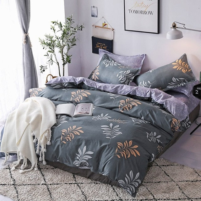 Solstice Cartoon Pink Flamingo Bedding Sets 3/4pcs Geometric Pattern Bed Linings Duvet Cover Bed Sheet Pillowcases Cover Set