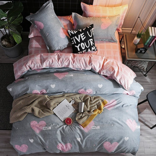 Solstice Cartoon Pink Flamingo Bedding Sets 3/4pcs Geometric Pattern Bed Linings Duvet Cover Bed Sheet Pillowcases Cover Set