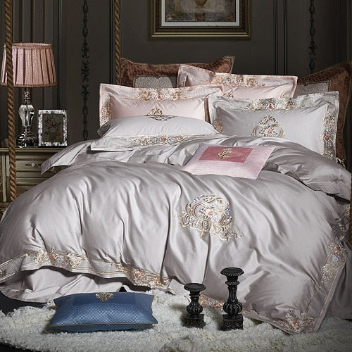 1000TC Egyptian Cotton Royal Luxury Bedding set White King Queen Size Embroidery Bed set Duvet Cover Bedsheet set parrure de lit