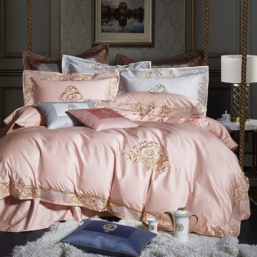 1000TC Egyptian Cotton Royal Luxury Bedding set White King Queen Size Embroidery Bed set Duvet Cover Bedsheet set parrure de lit