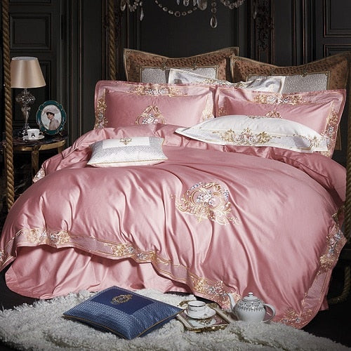 1000TC Egyptian Cotton Royal Luxury Bedding set White King Queen Size Embroidery Bed set Duvet Cover Bedsheet set parrure de lit