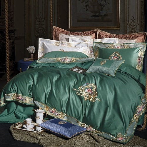 1000TC Egyptian Cotton Royal Luxury Bedding set White King Queen Size Embroidery Bed set Duvet Cover Bedsheet set parrure de lit
