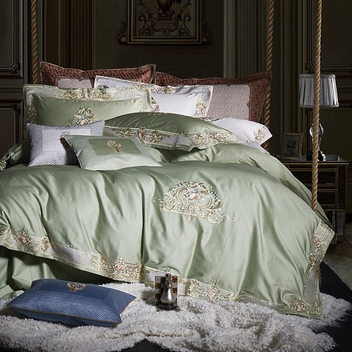 1000TC Egyptian Cotton Royal Luxury Bedding set White King Queen Size Embroidery Bed set Duvet Cover Bedsheet set parrure de lit