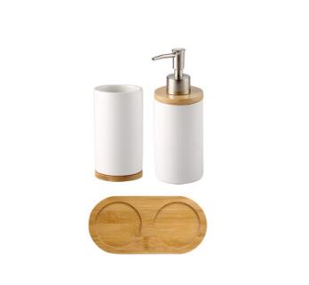 WSHYUFEI Promotion Bathroom set Ceramics Mouth cup Toothbrush holder Lotion bottle For toothpaste Bamboo Storage board