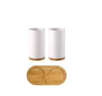 WSHYUFEI Promotion Bathroom set Ceramics Mouth cup Toothbrush holder Lotion bottle For toothpaste Bamboo Storage board