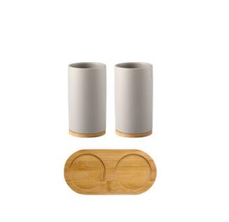 WSHYUFEI Promotion Bathroom set Ceramics Mouth cup Toothbrush holder Lotion bottle For toothpaste Bamboo Storage board
