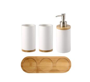 WSHYUFEI Promotion Bathroom set Ceramics Mouth cup Toothbrush holder Lotion bottle For toothpaste Bamboo Storage board