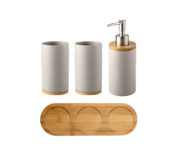 WSHYUFEI Promotion Bathroom set Ceramics Mouth cup Toothbrush holder Lotion bottle For toothpaste Bamboo Storage board
