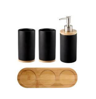 WSHYUFEI Promotion Bathroom set Ceramics Mouth cup Toothbrush holder Lotion bottle For toothpaste Bamboo Storage board