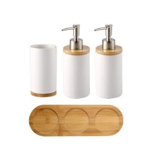WSHYUFEI Promotion Bathroom set Ceramics Mouth cup Toothbrush holder Lotion bottle For toothpaste Bamboo Storage board