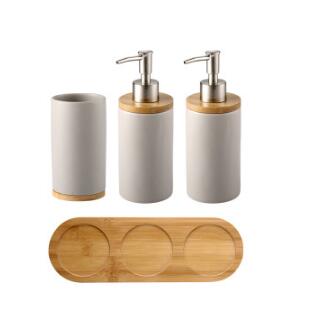WSHYUFEI Promotion Bathroom set Ceramics Mouth cup Toothbrush holder Lotion bottle For toothpaste Bamboo Storage board