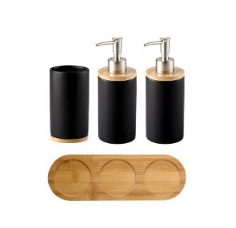 WSHYUFEI Promotion Bathroom set Ceramics Mouth cup Toothbrush holder Lotion bottle For toothpaste Bamboo Storage board