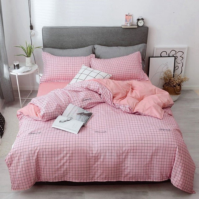 Solstice Home Textile Black Lattice Duvet Cover Pillowcase Bed Sheet Simple Boy Girls Bedding Sets 3/4Pcs Single Double Bedlinen