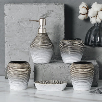 5pcs Porcelain Bathroom Set European Bathroom Ceramic Liquid Soap Dispenser Porcelain Soap Toothbrush Holder Home Decoration