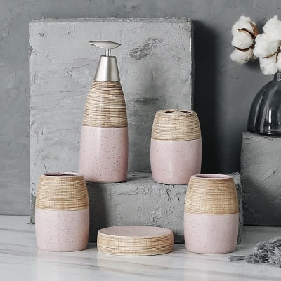 5pcs Porcelain Bathroom Set European Bathroom Ceramic Liquid Soap Dispenser Porcelain Soap Toothbrush Holder Home Decoration