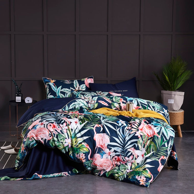 Egyptian Cotton Soft Duvet Cover Fitted/Bed sheet set Multi Color Flamingo Paisley Bedding Set Twin Queen King size 4Pieces