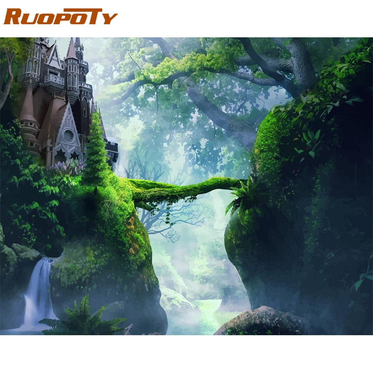 RUOPOTY Frame Forest Castle DIY Painting By Numbers Landscape Modern Wall Art Picture Paint By Numbers For Home Decors Artwork