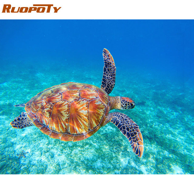 RUOPOTY Frame Sea Turtle DIY Painting By Numbers Calligraphy Painting Acrylic Paint By Numbers Kit Home Decor Wall Art Picture
